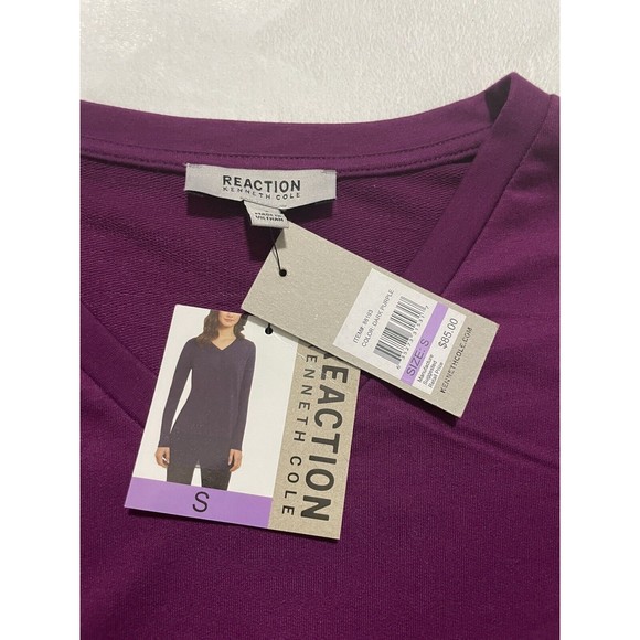 Reaction Kenneth Cole Chiffon Bottom V-Neck Tunic Small Dark Purple Top Shirt LS - Picture 3 of 8